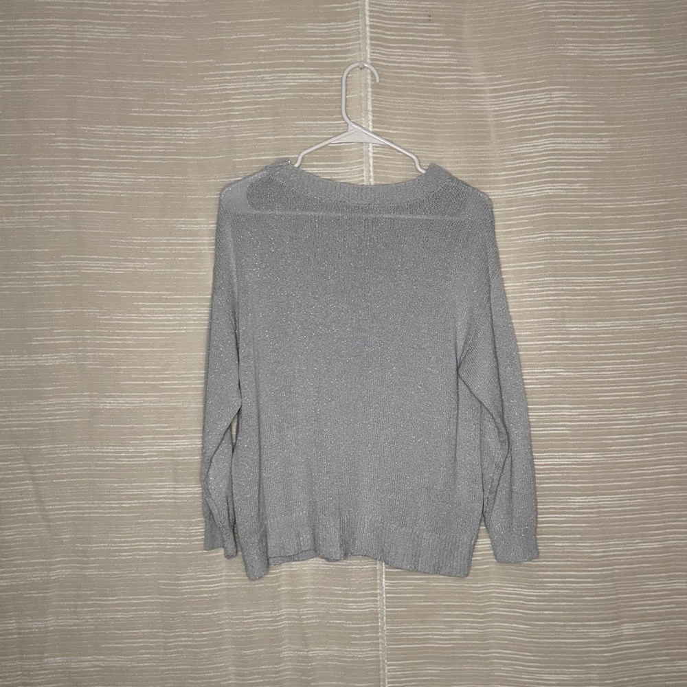 NWT Ann Taylor Metallic Silver Crewneck Sweater Size Medium - Picture 4 of 5